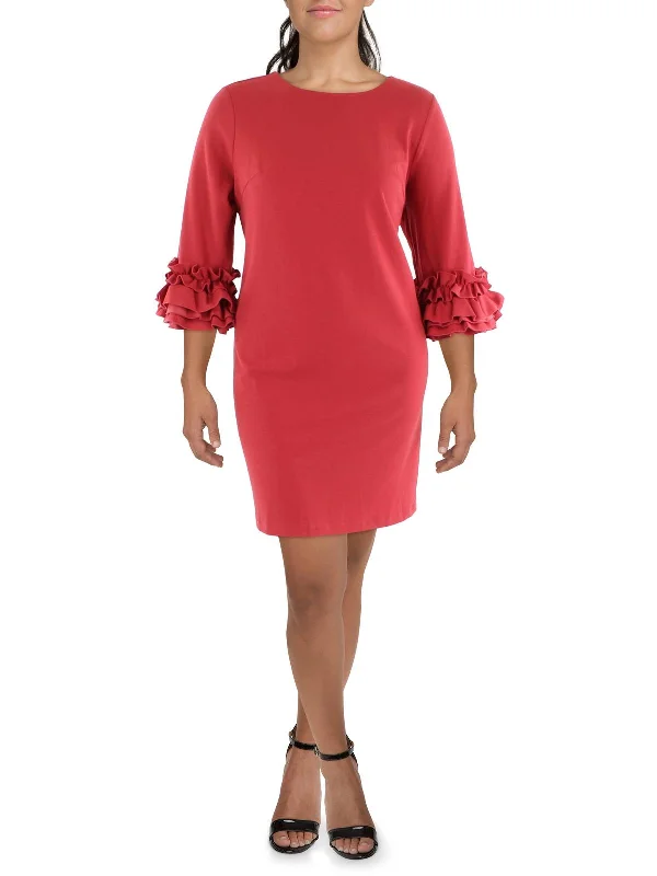 Women's Chic Outerwear Attire Womens Knit Ruffled Sleeves Sheath Dress