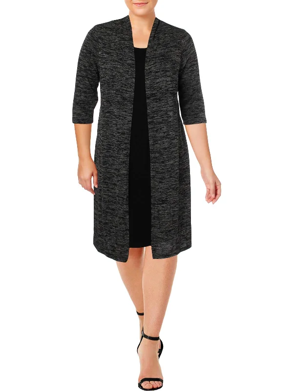 Women's Romantic Outfit Plus Womens Ribbed Marled Dress With Cardigan