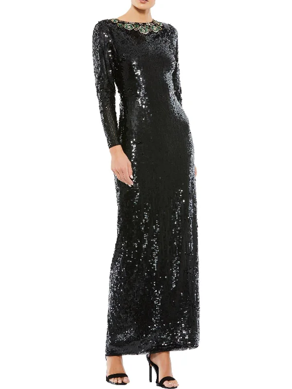 Stylish Women's Apparel Womens Sequined Maxi Evening Dress