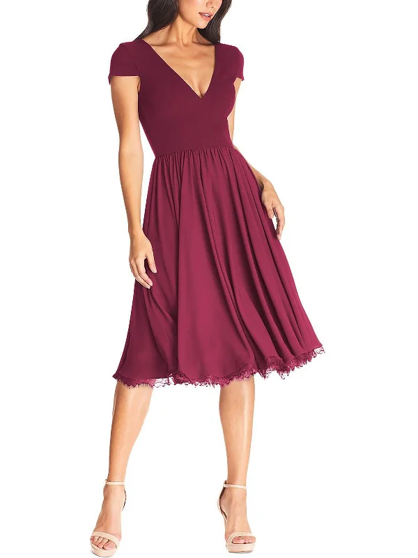 Fashionable Women's Outfit Corey Womens V-Neck Midi Fit & Flare Dress