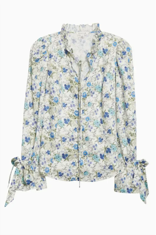 Affordable Women's Clothes Blue Floral Top