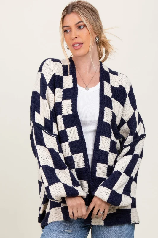 Season Sale Navy Checkered Oversized Cardigan