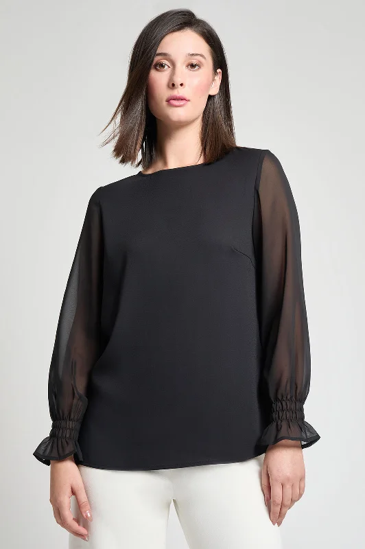 Women's Clothing Online Crepe de Chine Poet Sleeve Blouse