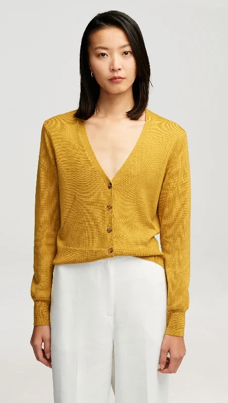 Women's Plus-Size Garments Everyday Knit Crew Cardigan in Merino Wool | Mustard