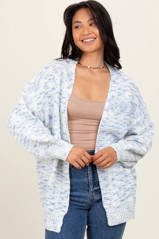 Colorful Clothing Blue Speckled Chunky Knit Oversized Cardigan