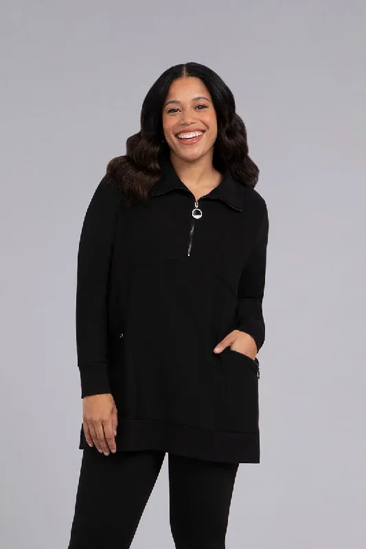 Casual and Comfortable Outfits Bamboo Fleece Zip Collar Tunic | Black