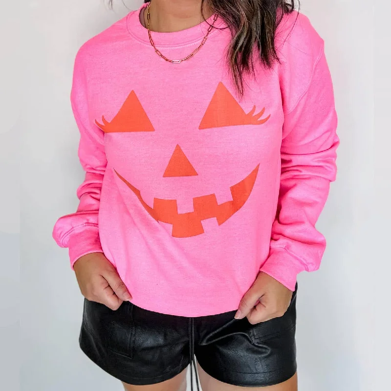 Women's Comfortable Garments Halloween Pumpkin Face Crewneck Sweatshirt