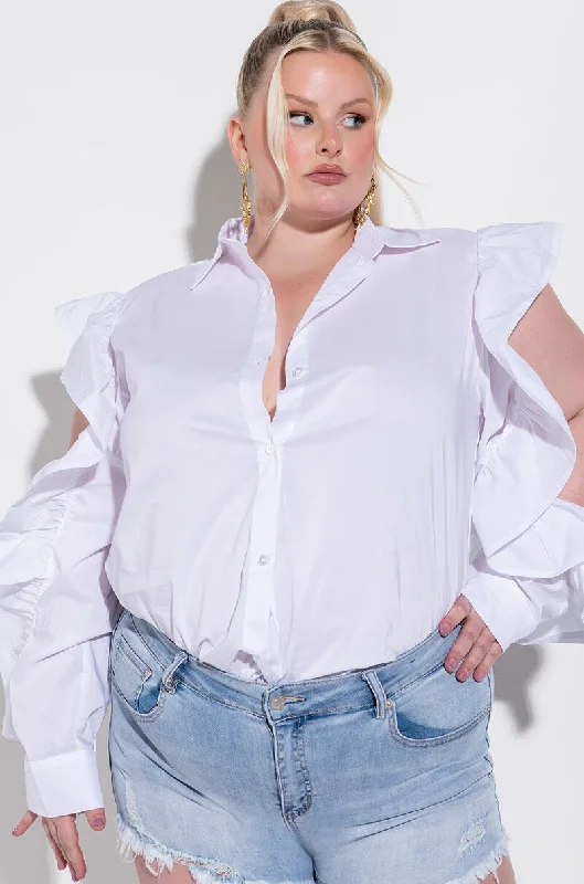 Women's Plus-Size Outfit PLUS TYRA RUFFLE SLEEVE POPLIN BLOUSE