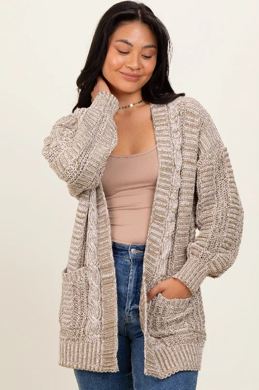 Trendy Women's Wear Olive Two Toned Oversized Cable Knit Cardigan