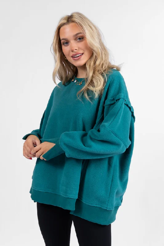 Timeless Elegance Scouted Out Jade Oversized Fleece Sweatshirt SALE