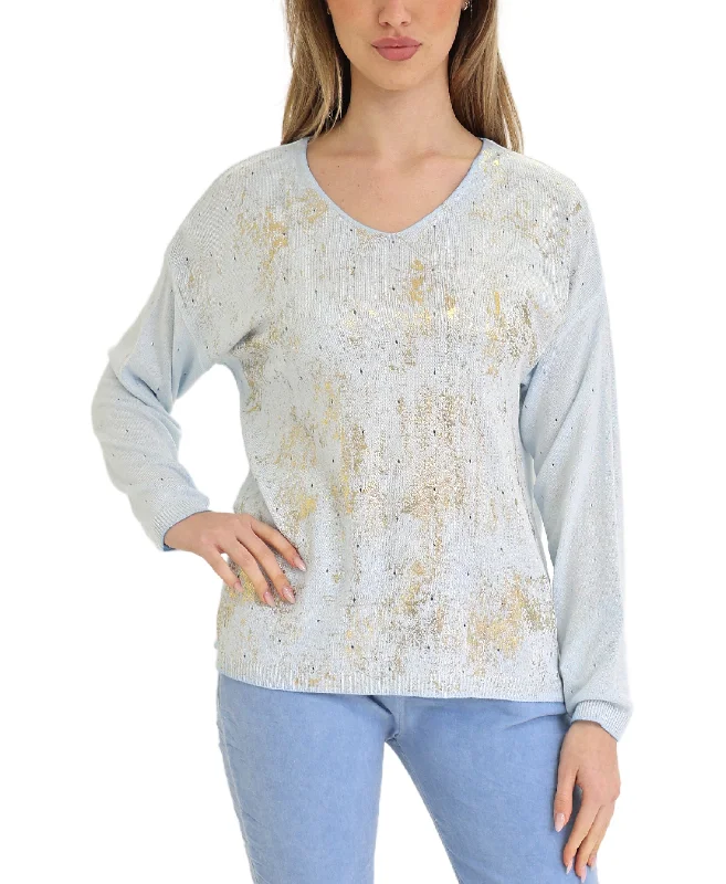 Chic Women's Clothing Knit Top w/ Metallic Detail