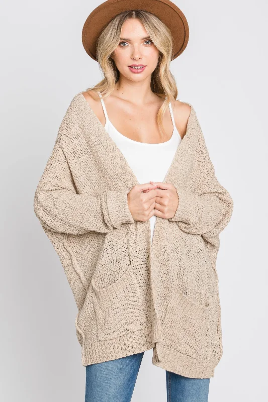 Women Clothing Beige Cuff Sleeve Cardigan