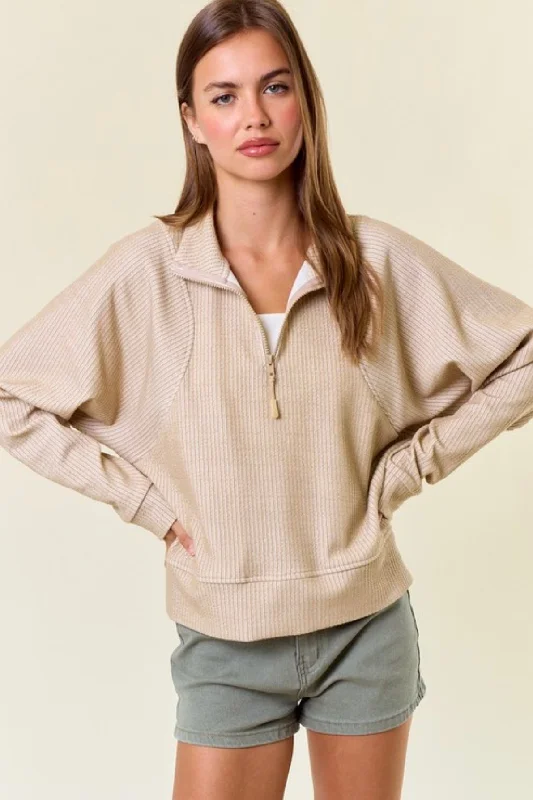 Edgy Fashion Sand Half Zip Sweatshirt