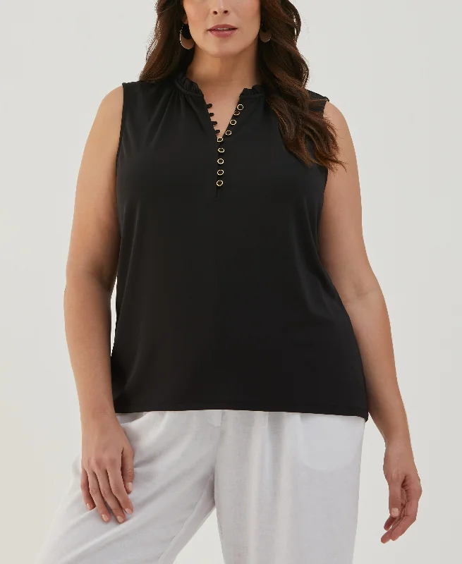 Comfortable Clothes Plus Size Button Front Ruffle Tank Top