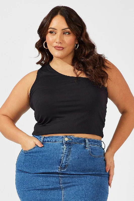 Flash Sale Online Black One Shoulder Top Supersoft