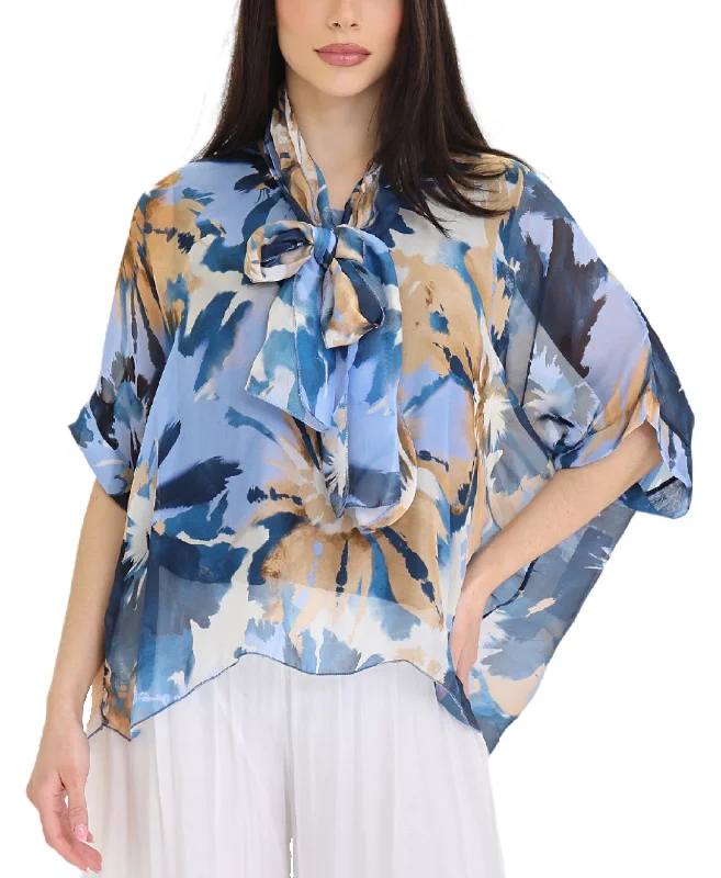 Women's Classic Attire Silk Floral Print Top