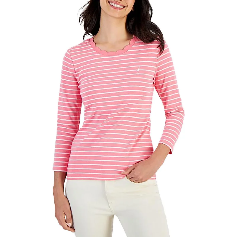 Rocker Chic Fashion Womens Striped Cotton Pullover Top