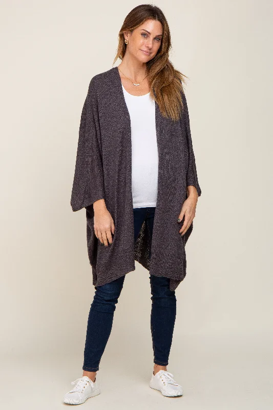 Clothing Woman Charcoal Knit Open Front Cardigan