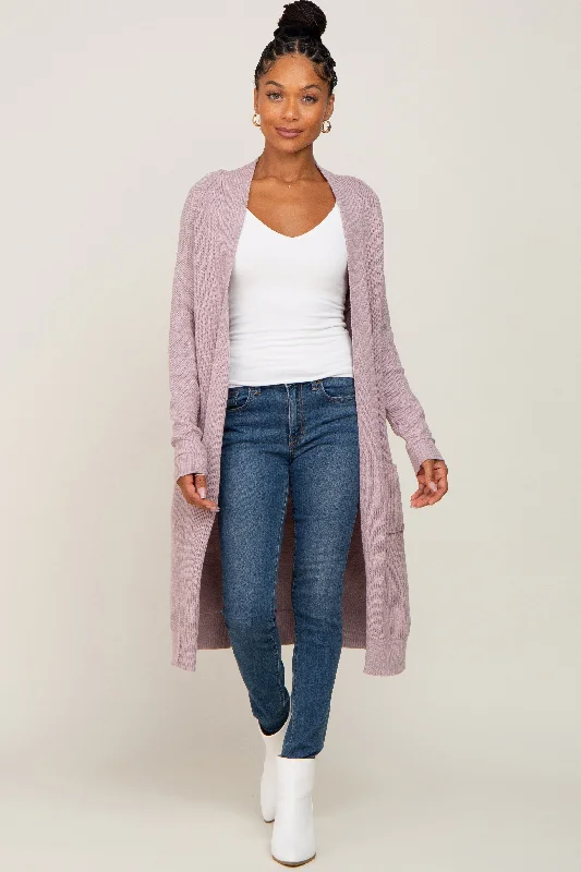 Clothes Of Woman Mauve Open Front Long Cardigan