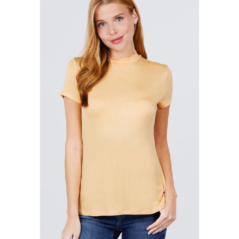 Earthy Tones Short Sleeve Mock Neck Rayon Spandex Rib Top