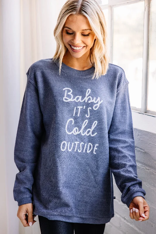 Women's Attire Baby It's Cold Outside Navy Corded Sweatshirt