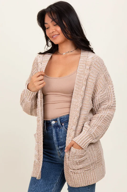 Luxury Fashion Beige Two Toned Oversized Cable Knit Cardigan