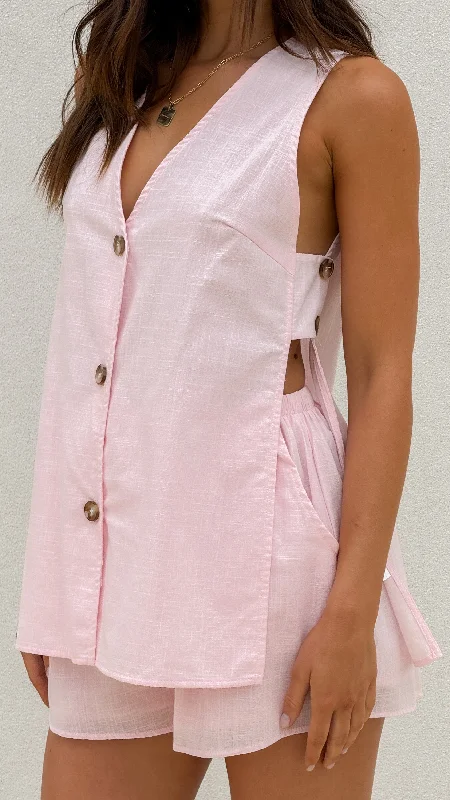 Women's Trendy Outfit Hayley Vest and Shorts Set - Baby Pink