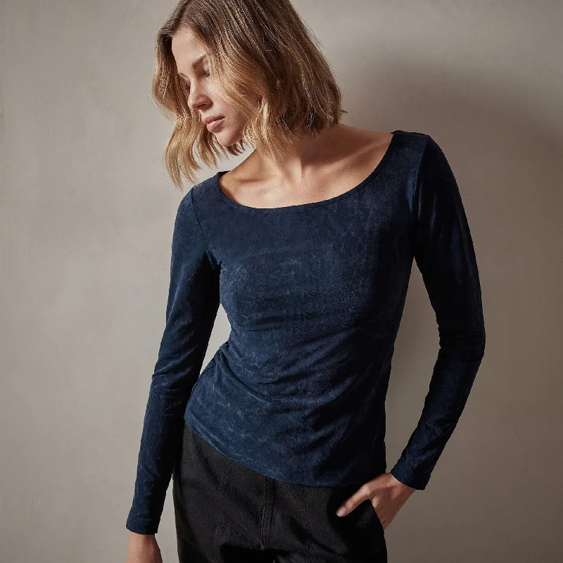 Women's Elegant Evening Attire Stretch Velvet Scoop Neck Top - Constellation