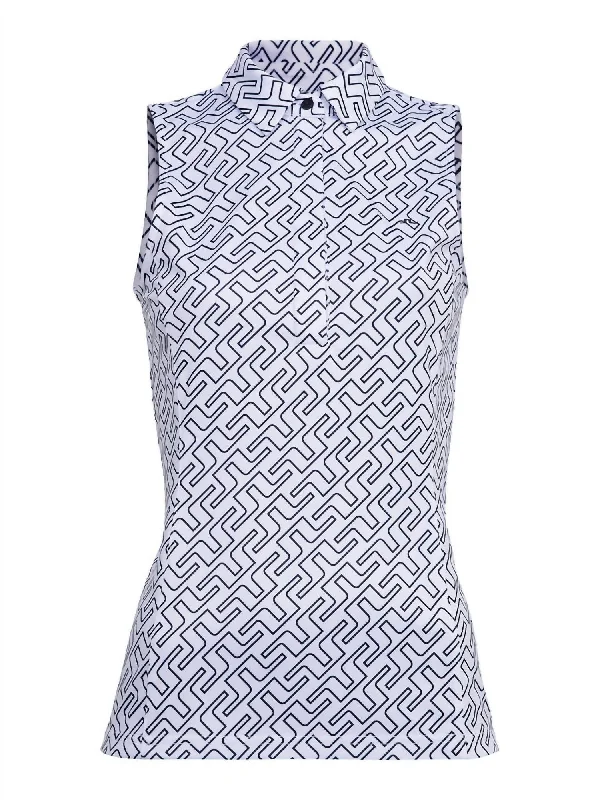 Comfortable Casual Women's Clothing Dena Print Sleeveless Top In Jl Navy Bridge Monogram