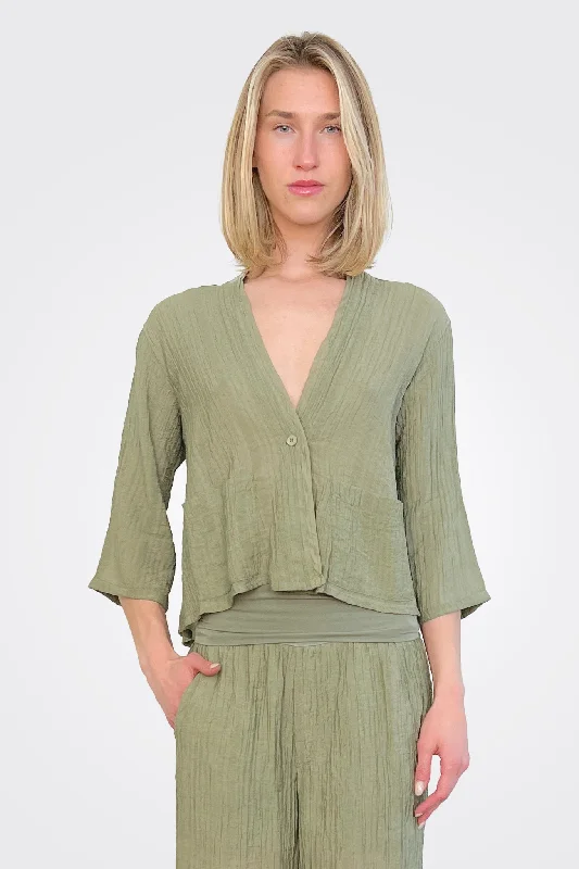 Women's Online Clothing Boutique Half Sleeve Texture Jacket - Green Water