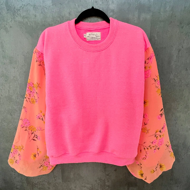 Chic Women's Garments Puff Sleeve Sweatshirt - Floral Print