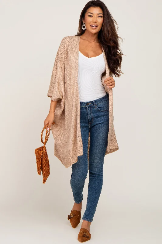 Trendy Outfits For Ladies Taupe Knit Open Front Cardigan