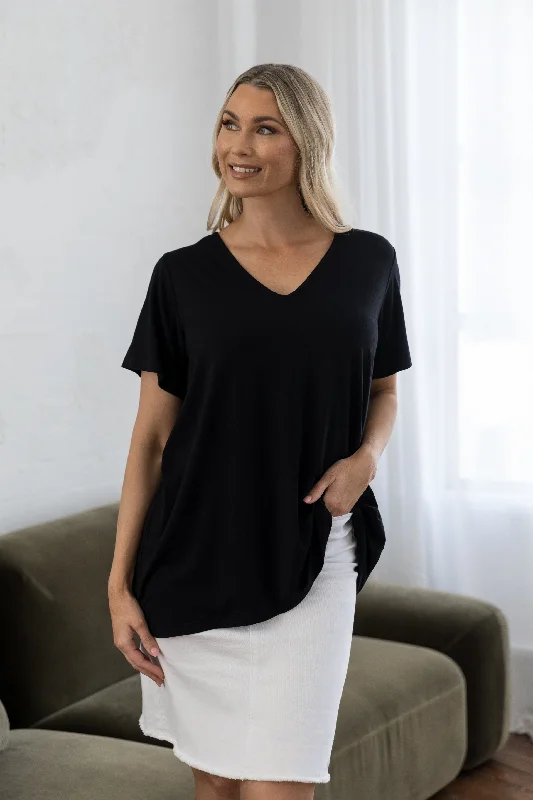 Women's Elegant Evening Attire T-Shirt Top | Black