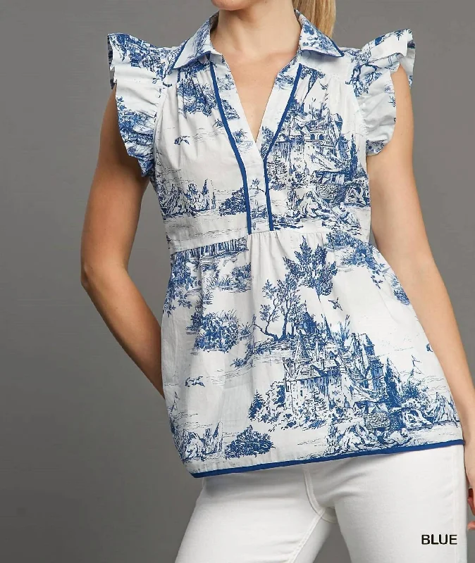 Sophisticated Outfits Lilabet Landscape Print Top In White