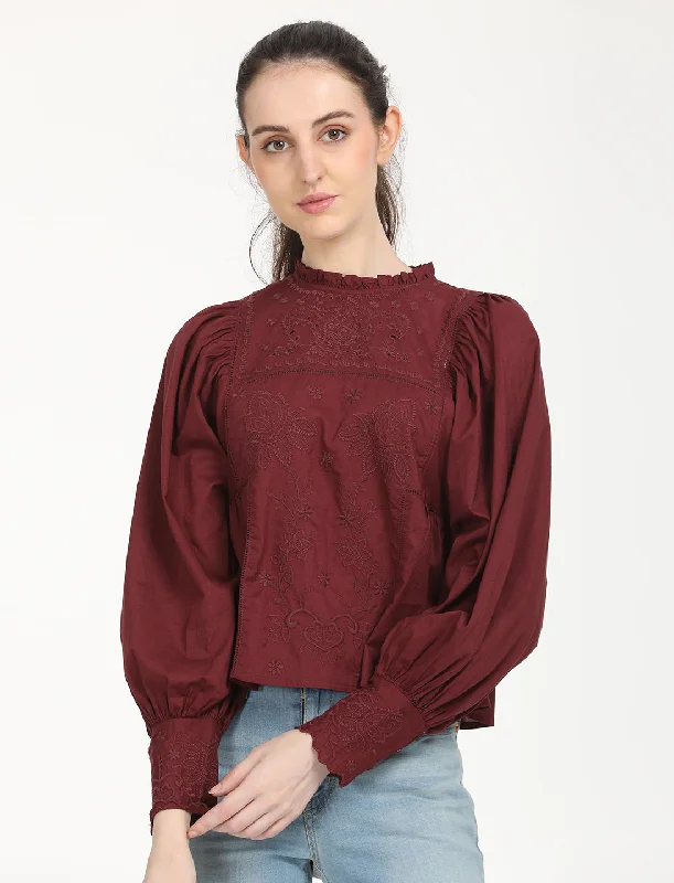 Bundle Offer Women's Solid Maroon High Neck Top