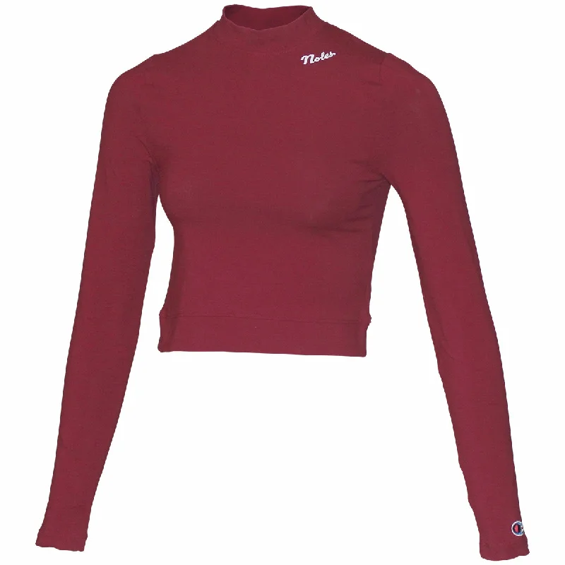 Comfortable Women's Apparel Champion Women's Noles Fitted Long Sleeve Crop T-shirt - Garnet