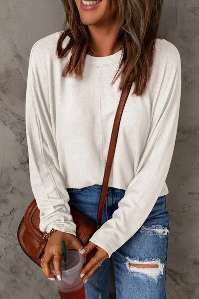 Flash Sales This Week Round Neck Long Sleeve Knit Top