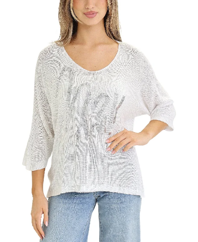 Timeless Women's Fashion Styles Metallic Heart Knit Top