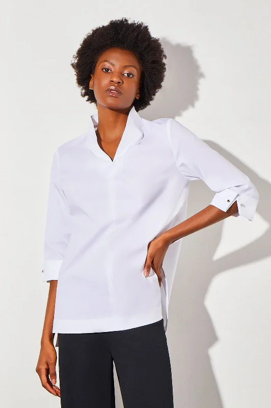 Sale On Clothing Cuff Sleeve High-Low Cotton Blouse