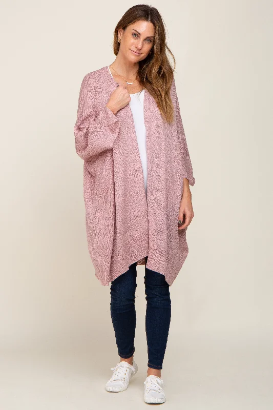 Women Clothes Mauve Knit Open Front Cardigan