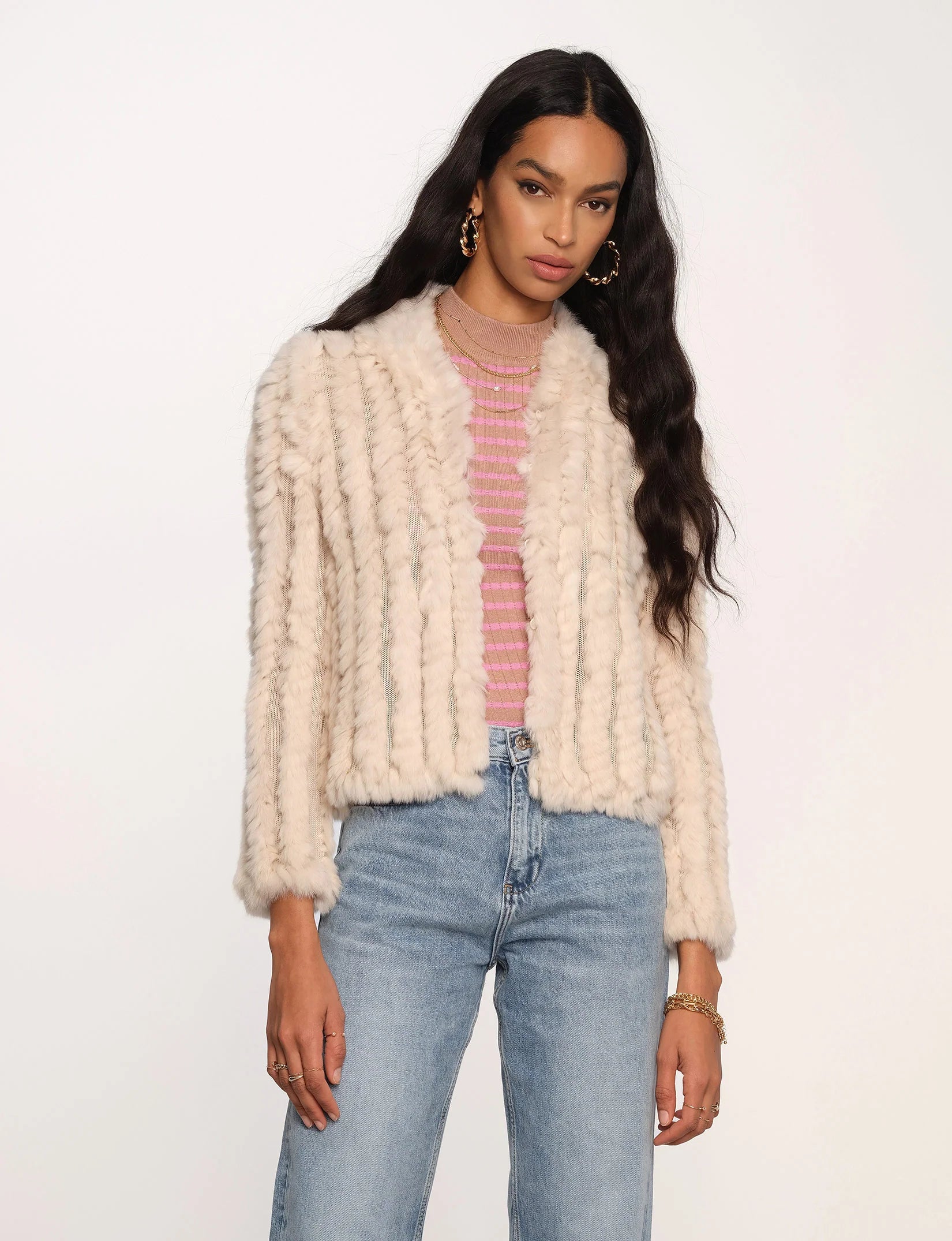 Fashion Essentials Rosa Fur Jacket - Putty