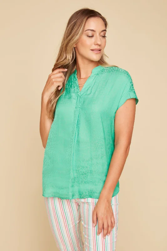 Sophisticated Women's Fashion Renuar Airflow Cap Sleeve Blouse - Jade