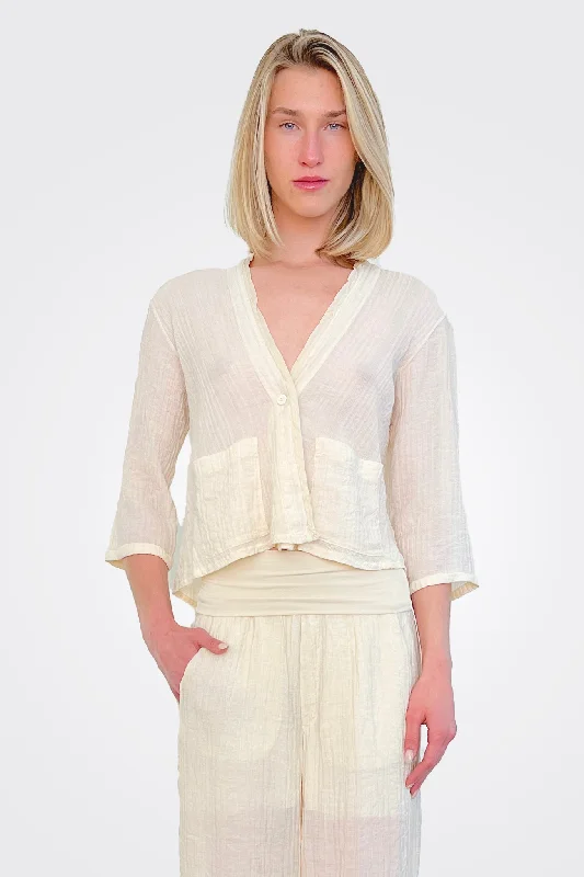 Weekend Sale Half Sleeve Texture Jacket - Ivory