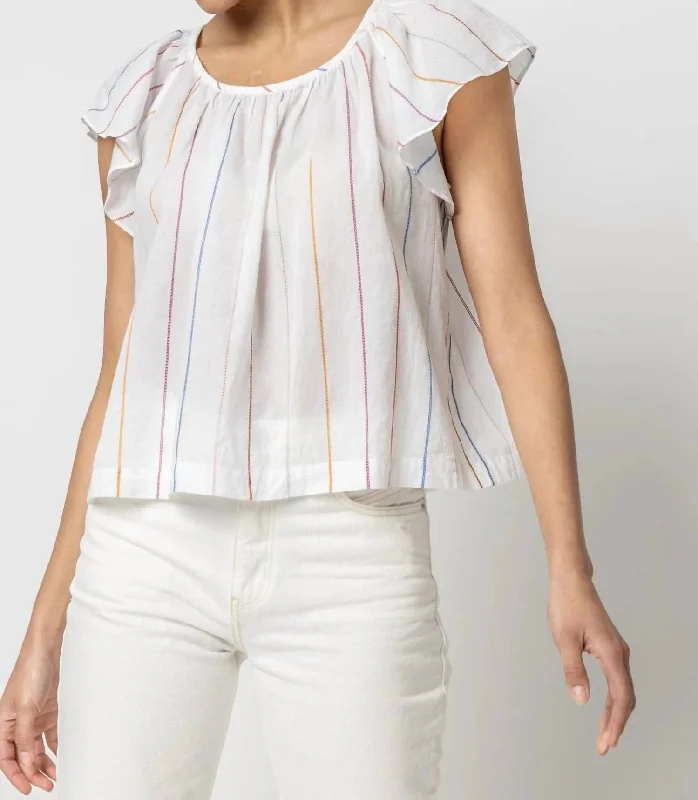 Athleisure Wear Shirred Short Sleeve Raglan Top In Multi Stripe