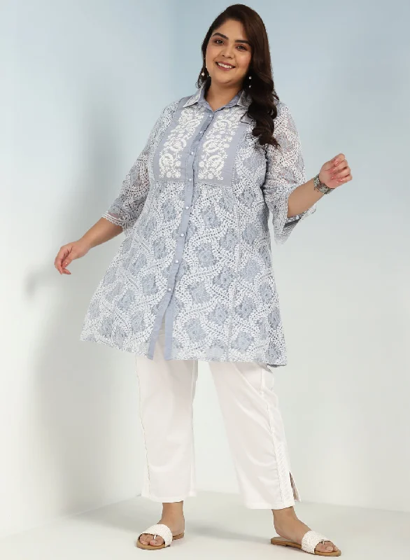 Women's Outdoor Attire Spa Blue Lace Collared Tunic for Women