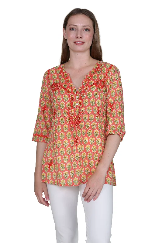 Feminine Dresses for Women in Bold Prints Block Print Tunic With Tonal Embroidery