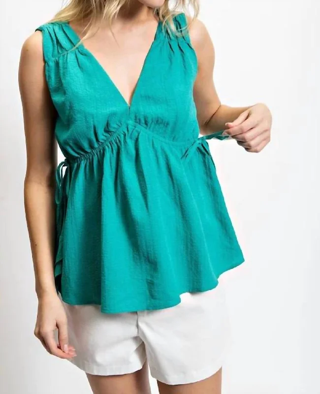 Affordable Women's Clothing Sale Online Babydoll Sleeveless Top In Light Teal