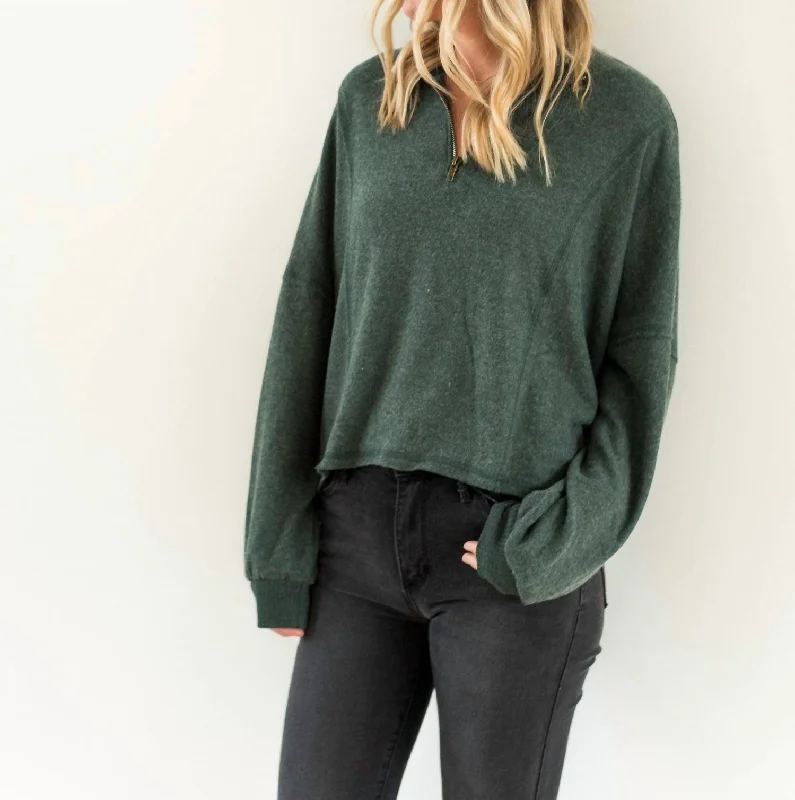 Relaxed Style Ada Cozy Half Zip Pullover In Midnight Emerald