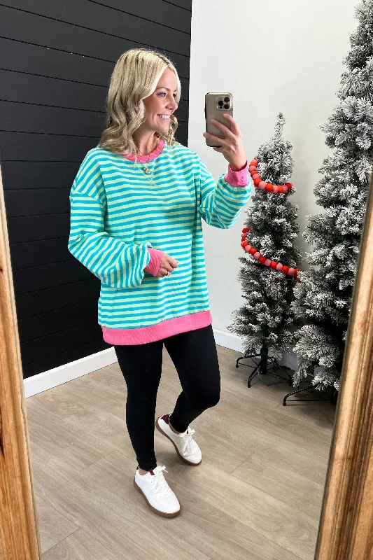 High End Fashion Sky Blue & Pink Sweatshirt