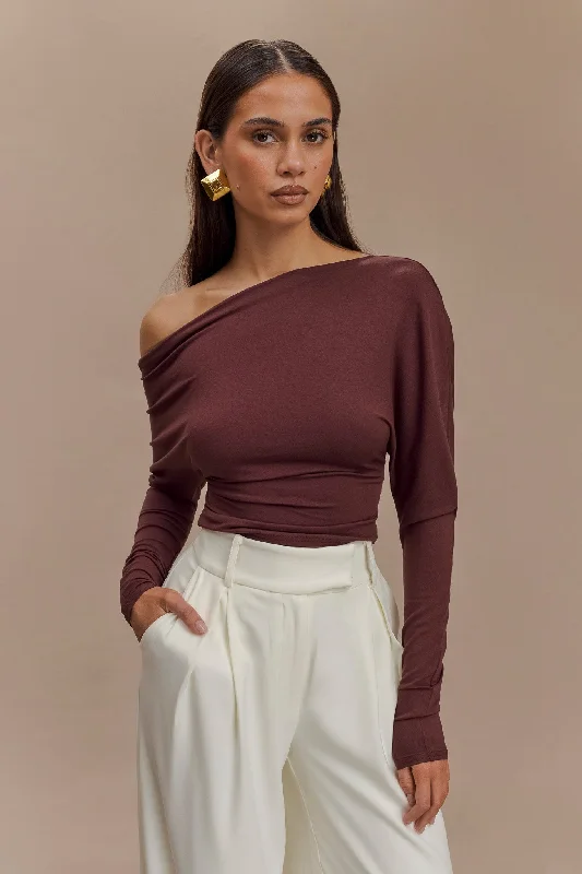 Women's Vintage Attire Yasmin Asymmetrical Long Sleeve Top - Mahogany